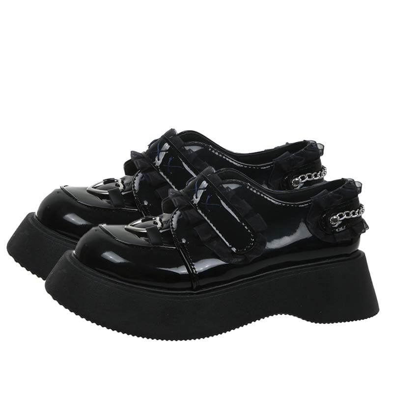 Black Platform Lace Lolita Mary Janes Shoes - Black 2 / 35