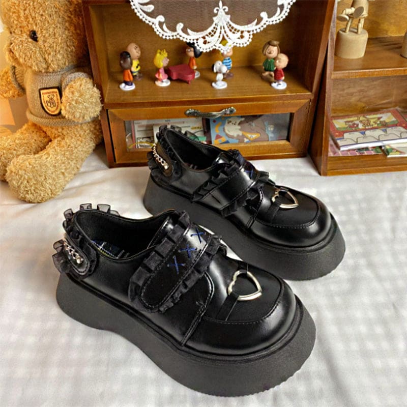 Black Platform Lace Lolita Mary Janes Shoes