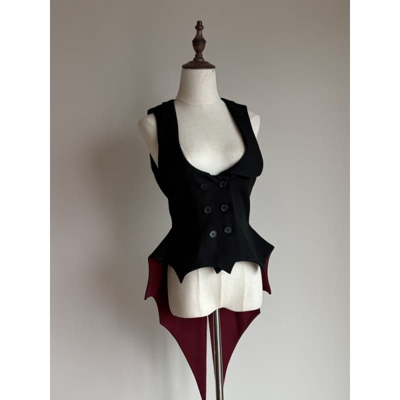 Black Red Vampire Lolita Bat Wings Hemline Waistcoat