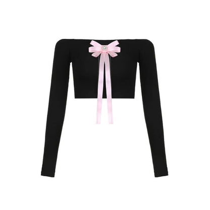 Black Ribbon Heart Top - Black Top Only / S - long sleeve