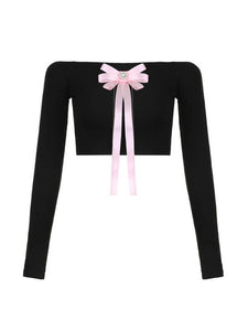 Black Ribbon Heart Top - Black Top Only / S - long sleeve