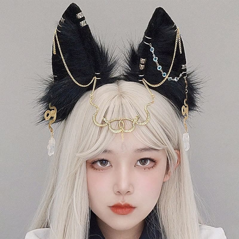 Black Snake Chain Fox Ears Furry Headband