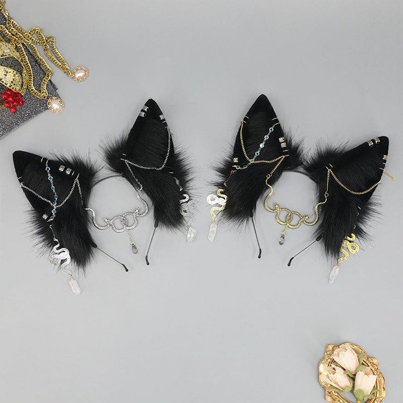 Black Snake Chain Fox Ears Furry Headband