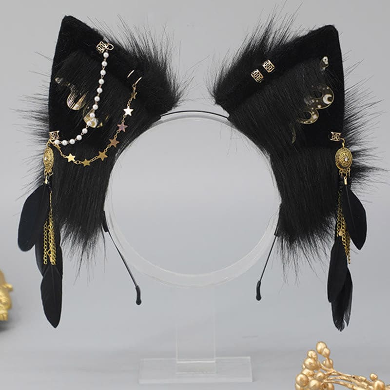 Black Snake Feather Wolf Ears Furry with Chain Headband