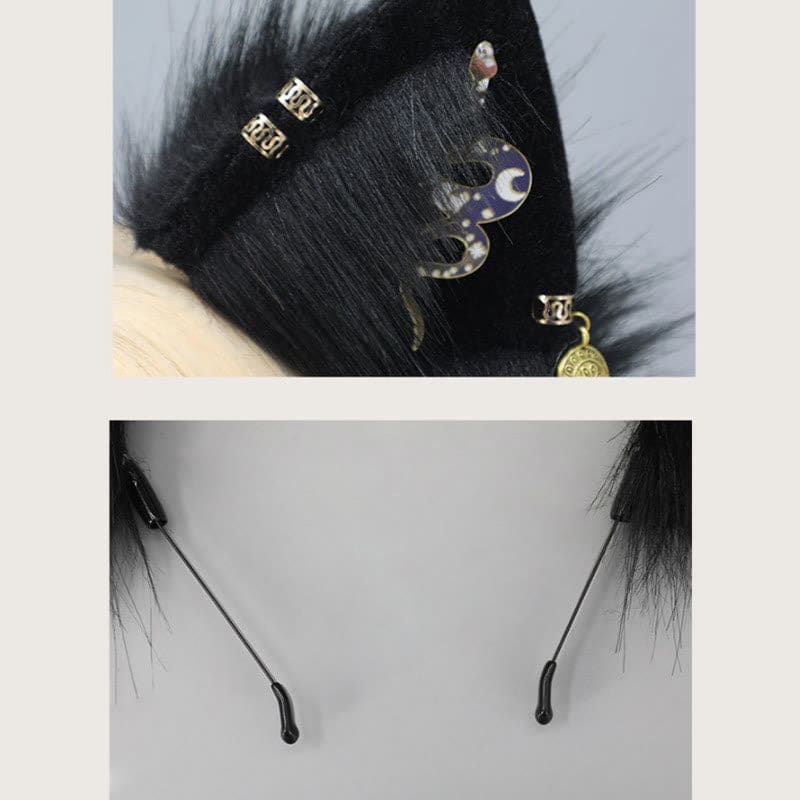 Black Snake Feather Wolf Ears Furry with Chain Headband