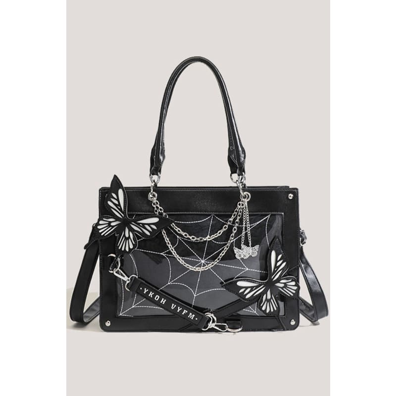 Black Spider Web Butterfly Tote Bag - One-Size / Black