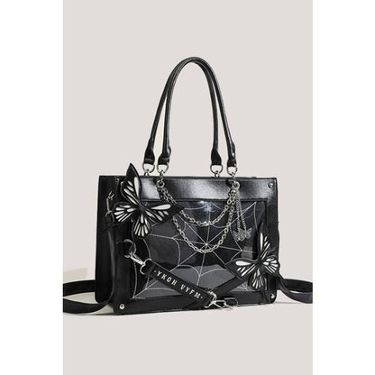 Black Spider Web Butterfly Tote Bag - One-Size / Black