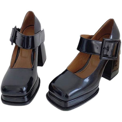 Black Square Mary Jane Heels - Shoes