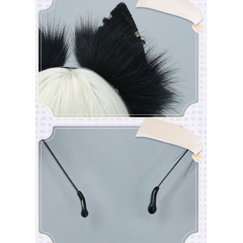 Black Star Moon Chain Fox Ears Furry Headband - Black