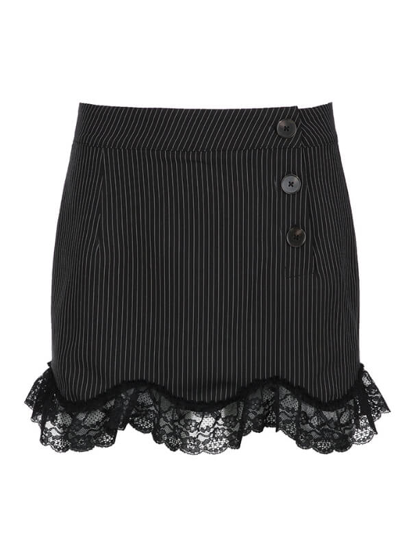 Black Stripes Lace Wrapped Skirt - mini skirts