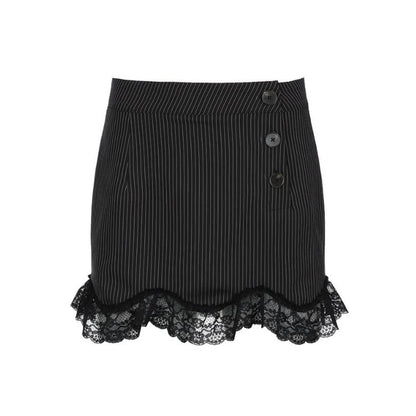 Black Stripes Lace Wrapped Skirt - mini skirts