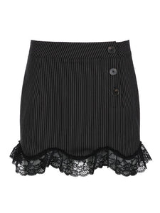 Black Stripes Lace Wrapped Skirt - mini skirts