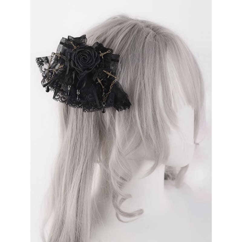 Black Swords Bowknots Rosette Lace Hairclips