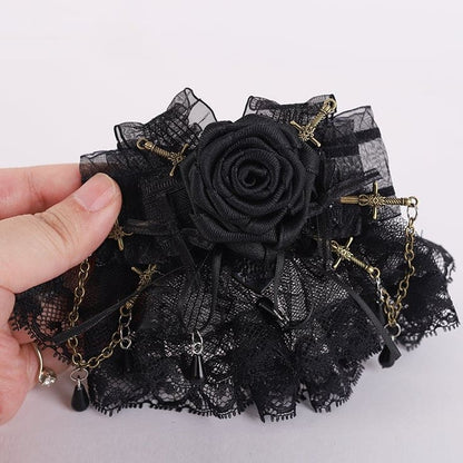 Black Swords Bowknots Rosette Lace Hairclips