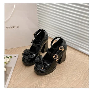Kawaii Aesthetic Y2K Cute Fairy Black Vintage Leather Lolita Shoes MK Kawaii Store