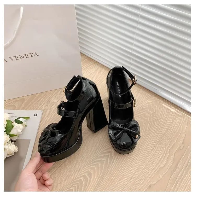 Kawaii Aesthetic Y2K Cute Fairy Black Vintage Leather Lolita Shoes MK Kawaii Store