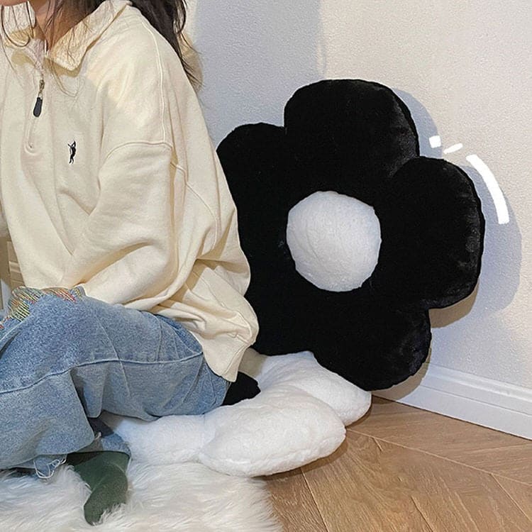 Black White Flower Pillow - Pillow