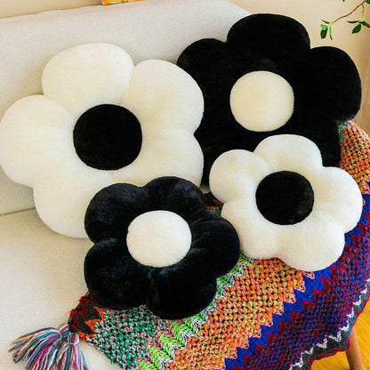 Black White Flower Pillow - Pillow