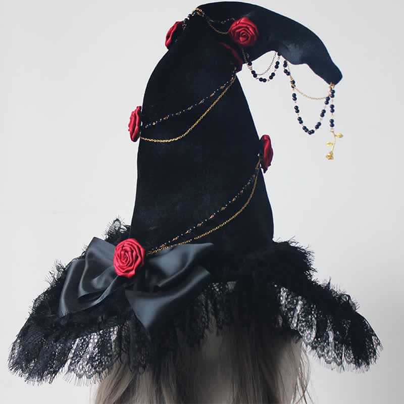 Black Witch Gothic Rose Decor Lace Hat