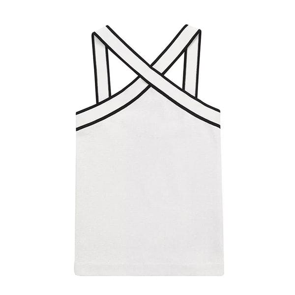 Black with White Halter Top - S / White - Tops