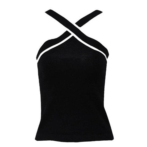 Black with White Halter Top - S / Black - Tops