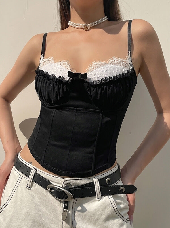 Black with White Lace Camisole - Camisoles & Tank tops