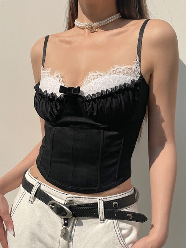 Black with White Lace Camisole - Camisoles & Tank tops