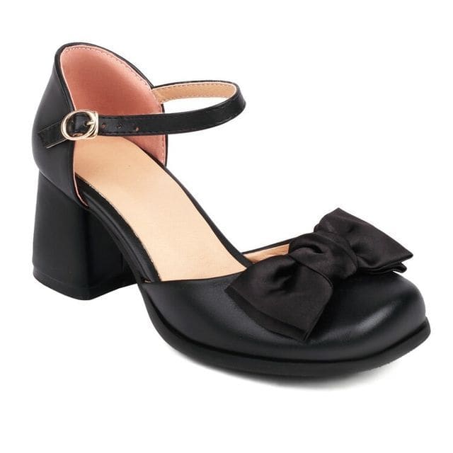 Block Heel Bow Sandals - Black / 32