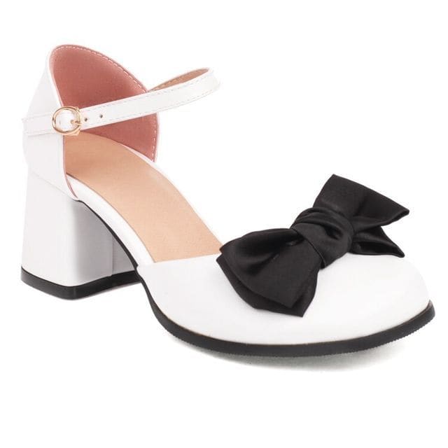 Block Heel Bow Sandals - White / 32