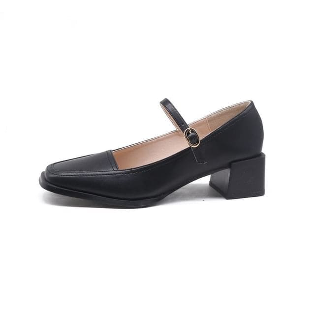 Block Heel Mary Jane Pumps - Black / 35