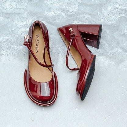 Block Heel Patent Mary Jane Pumps