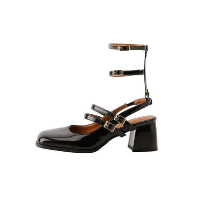 Block Heel Plain Sandals - Black / 32