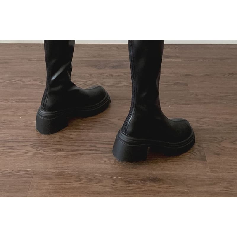 Block Heel Platform Tall Boots