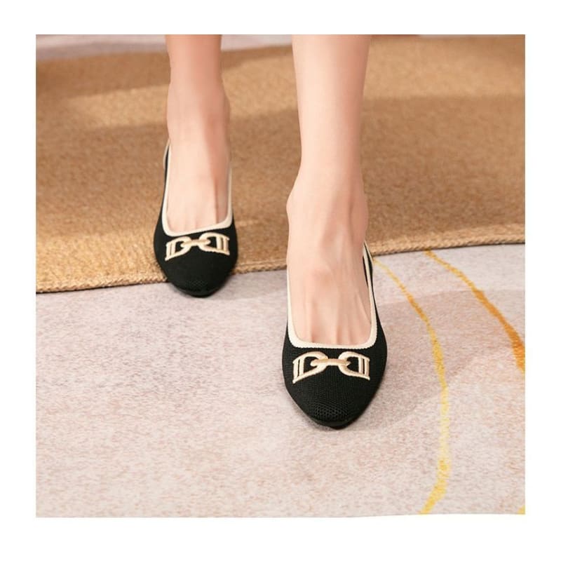 Block Heel Pointy Buckled Pumps