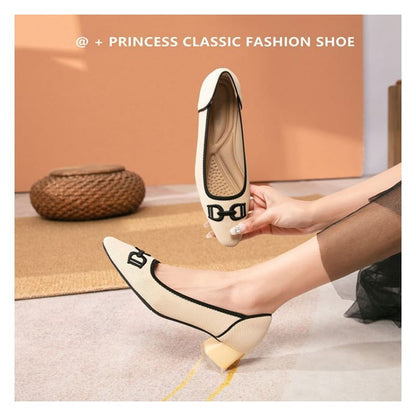 Block Heel Pointy Buckled Pumps