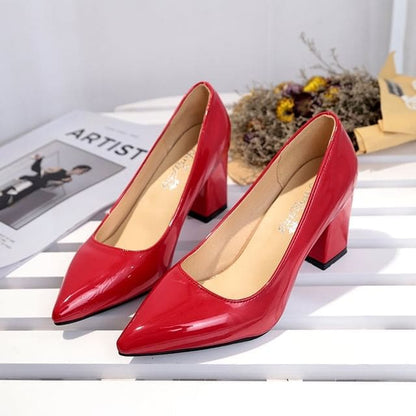 Block Heel Pumps - Red / 33