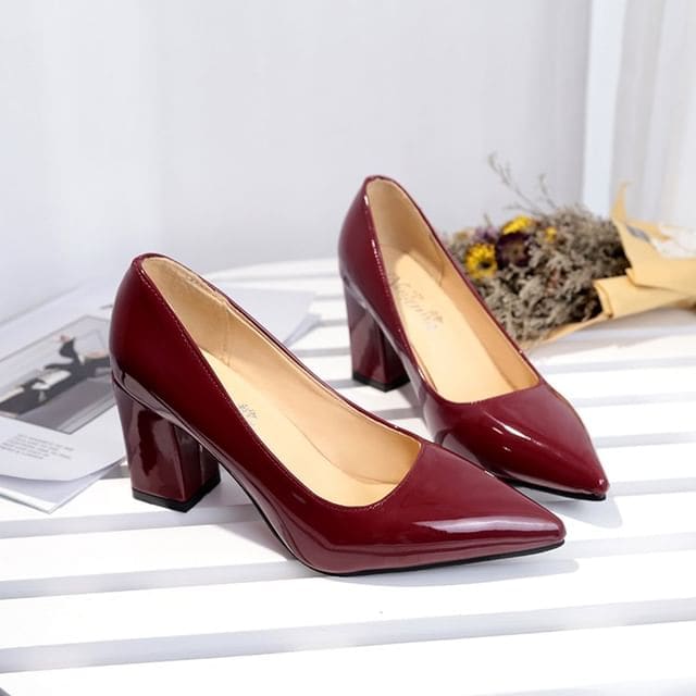 Block Heel Pumps - Wine Red / 33