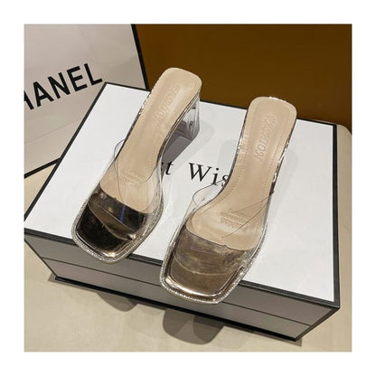 Block Heel Slide Sandals