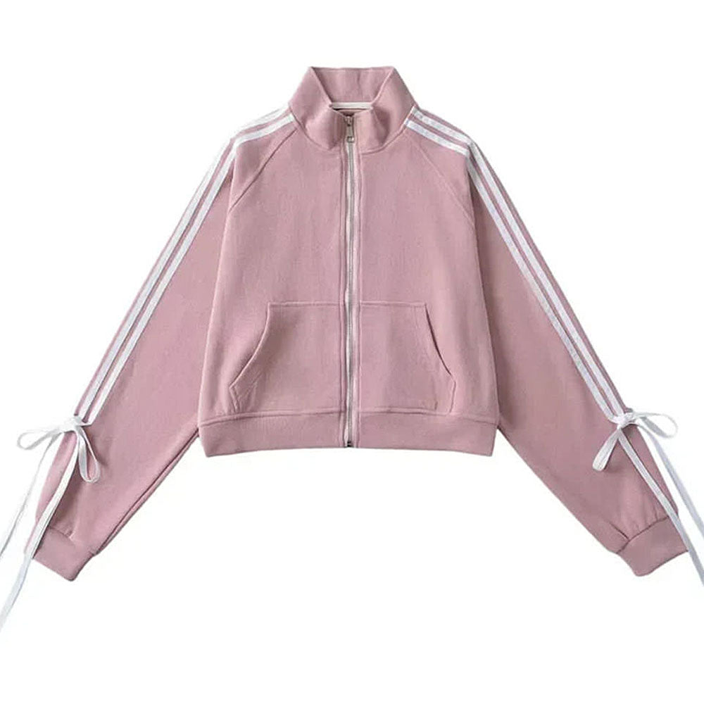 blokette bows side stripe zip up sweatshirt boogzel clothing