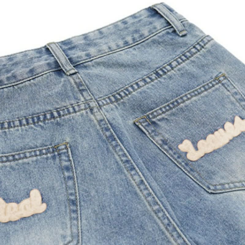 Blossom Button T-Shirt Letter Denim Pants Set