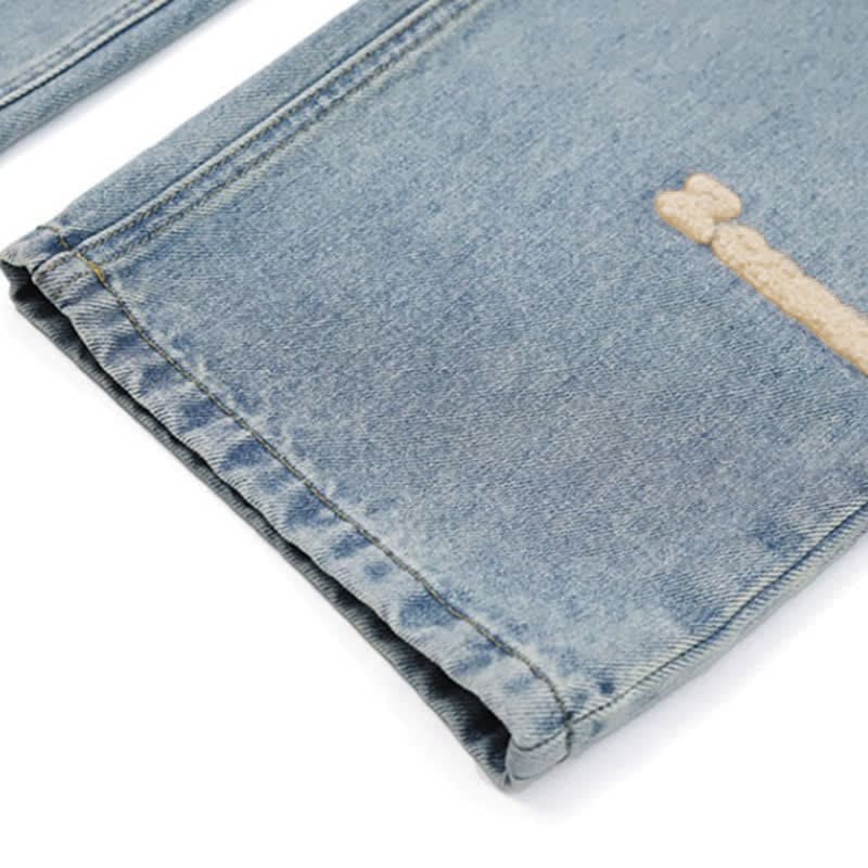 Blossom Button T-Shirt Letter Denim Pants Set