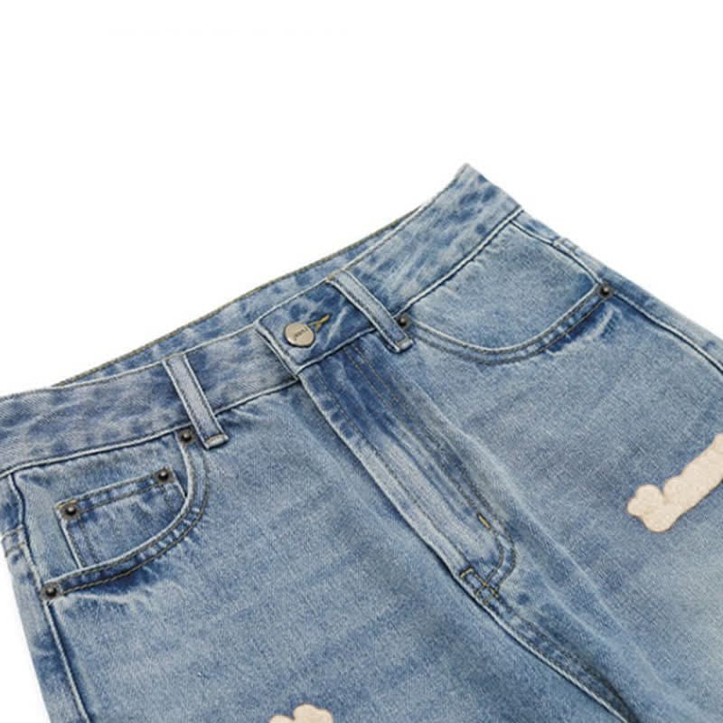 Blossom Button T-Shirt Letter Denim Pants Set