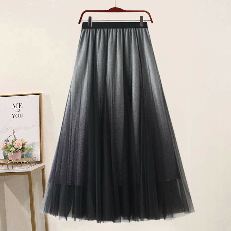 Blossom Decor Sweater Tulle Skirt - Black Skirt / One Size