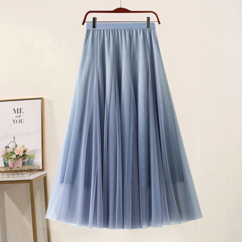 Blossom Decor Sweater Tulle Skirt - Blue Skirt / One Size