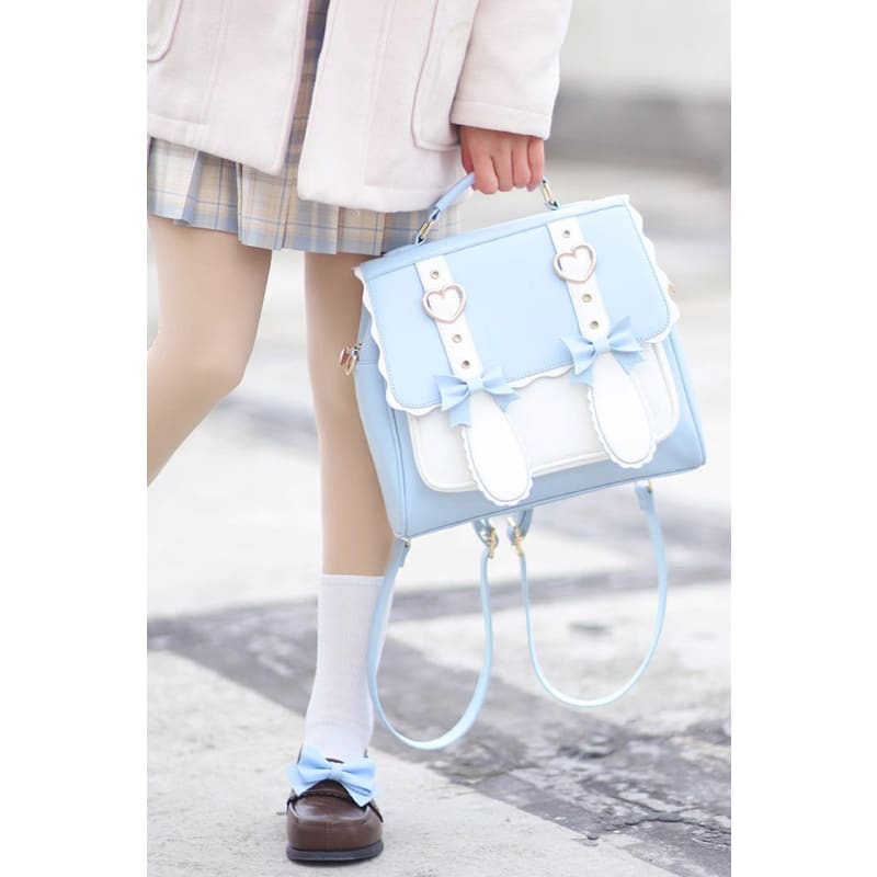 Blue Bunny Bowknot Backpack - One-Size / White/Blue