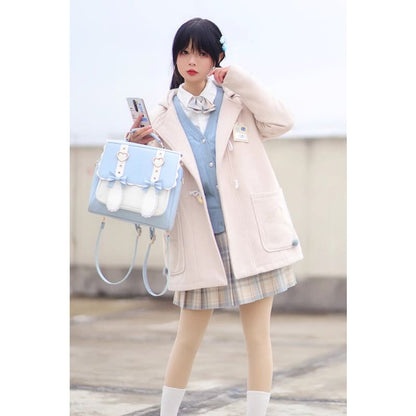 Blue Bunny Bowknot Backpack - One-Size / White/Blue