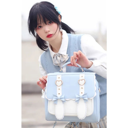 Blue Bunny Bowknot Backpack - One-Size / White/Blue