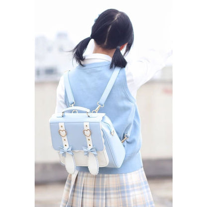 Blue Bunny Bowknot Backpack - One-Size / White/Blue