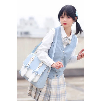 Blue Bunny Bowknot Backpack - One-Size / White/Blue