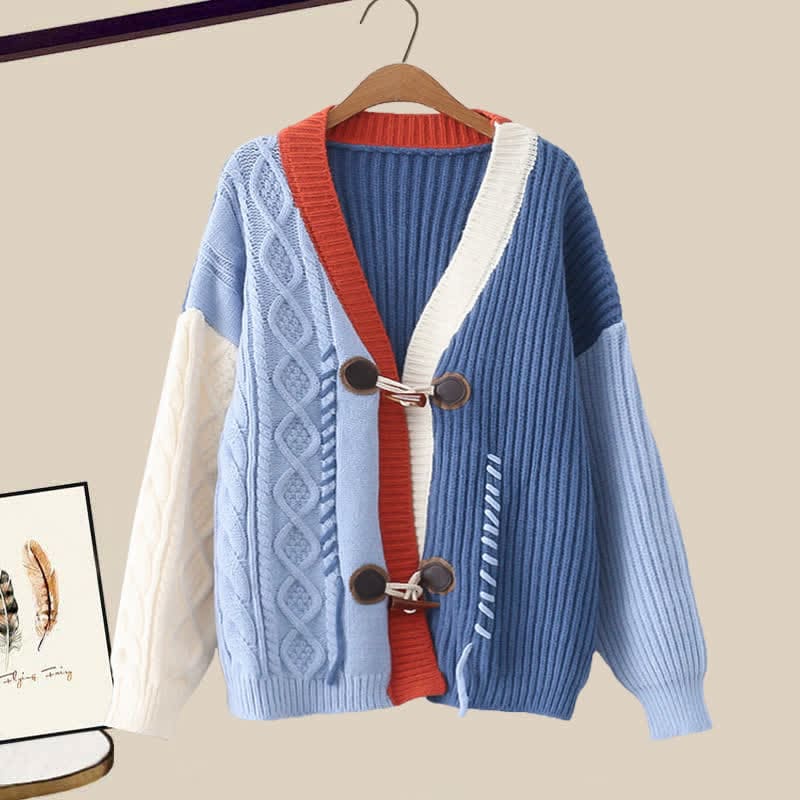 Blue Cardigan Sweater Lapel Shirt Casual Pants - Sweater / M